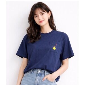 Uniqlo Disney T-Shirt Women L Navy Beauty & The Beast Belle Pocket Boxy Tee
